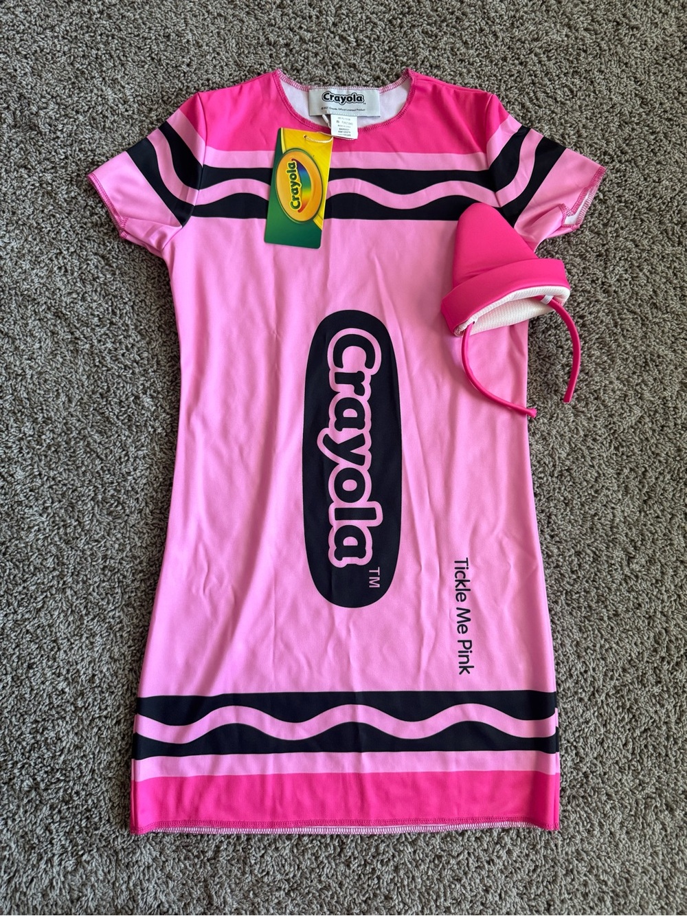 NEW Tickle Me Pink Crayola Crayon Women's Costume - Dress with Foam Hat, Officia